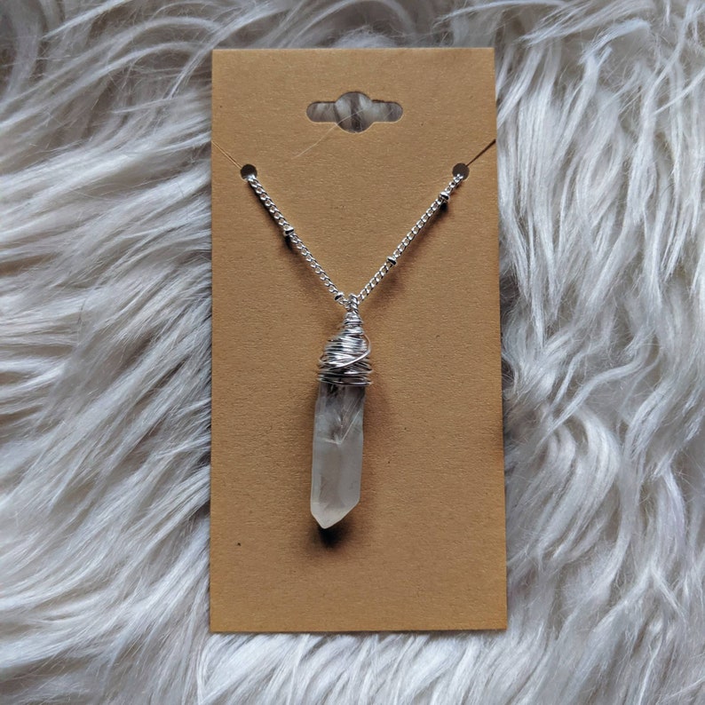 Angel Aura Spirit Quartz Point Pendant16-18 Silver Plated satellite ChainUnique Bohemian Accessory