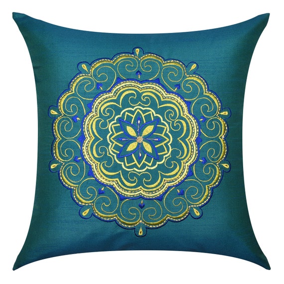 teal boho pillow