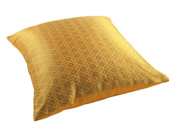Yellow Gold Brocade Pillow Cover, Jharokha brocade collection Indian fabric, Bed Couch Pillow, 18X18, Trendy pillow
