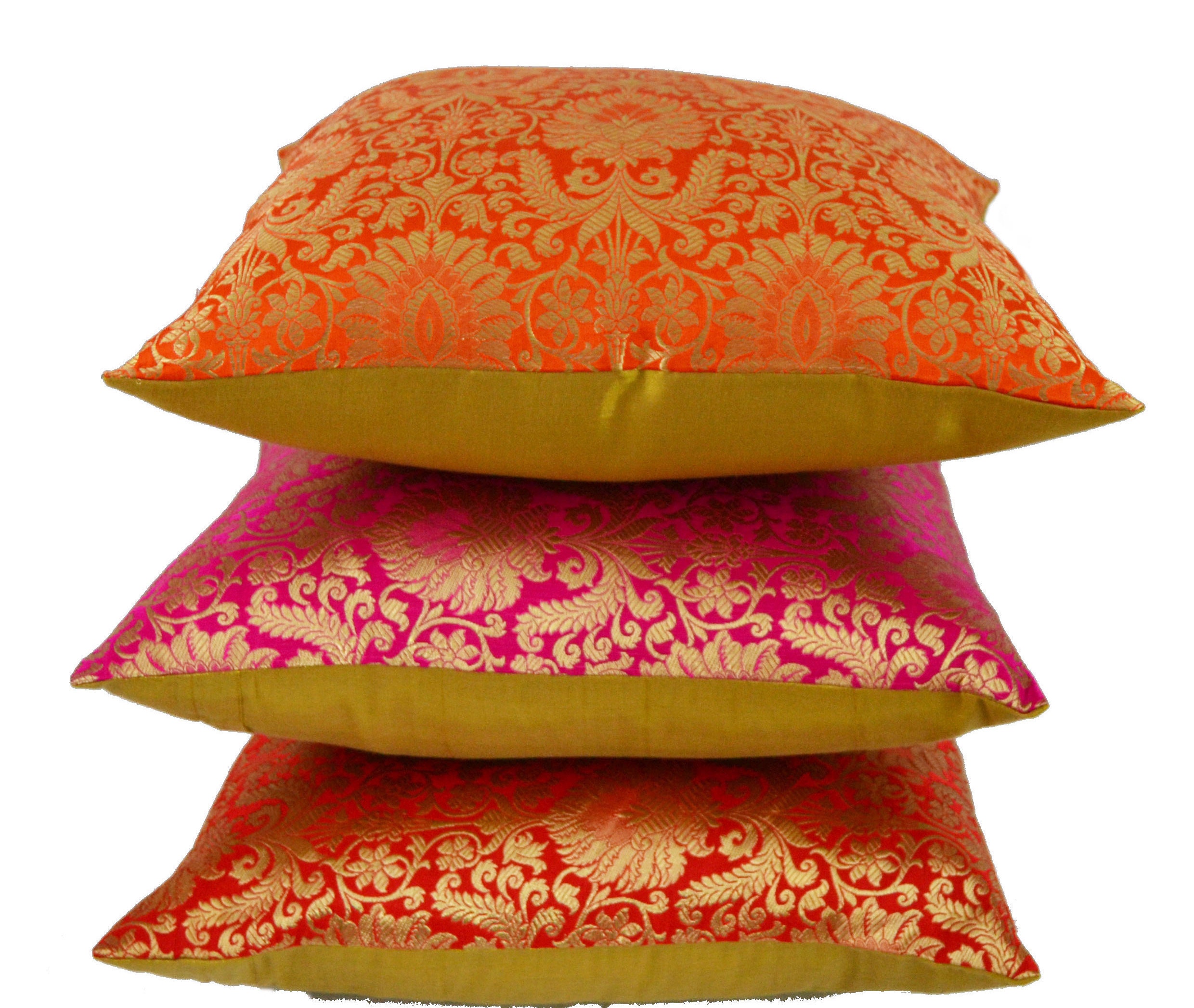 Buy Banaras Brocade Silk Pillow Cover, Luxurious Varanasi Silk, Fuchsia