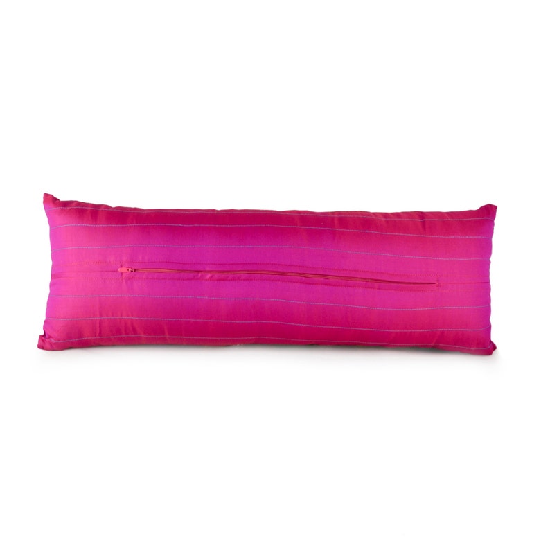 Multi stripe KHUNN lumbar throw pillow w/insert, Handwoven multicolor Rare Indian Fabric, Patchwork pillow, Luxurious Unique bed pillow image 5