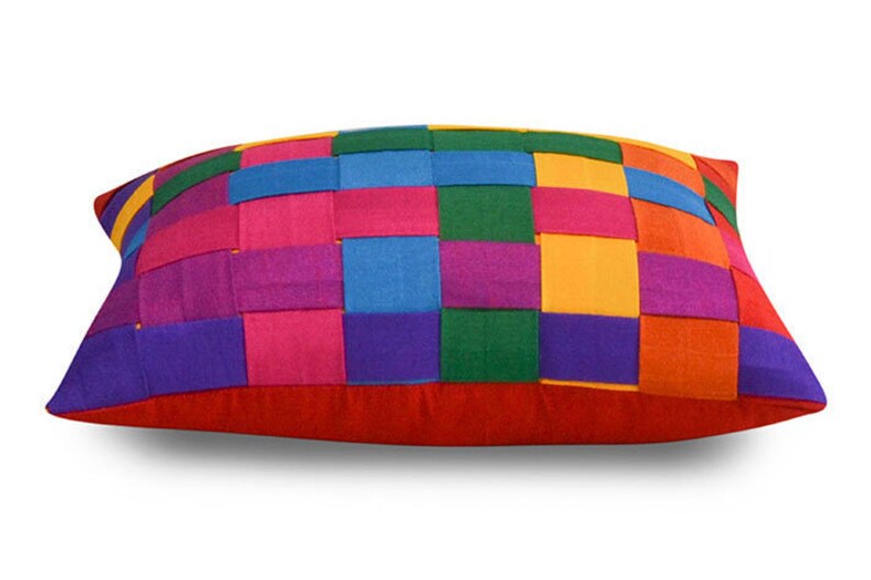Multicolor Lumbar Pillow With Filler Basket Weave Design Etsy