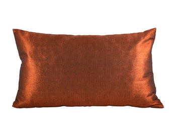 Metallic Copper lumbar throw pillow cover, 12X20, Modern Lumbar Pillow,  Copper Brown Bronze Bed Or Couch Pillow