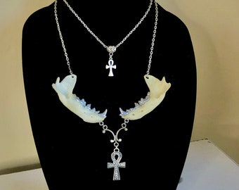 Double Strand Silver Tooth Mandible Necklace