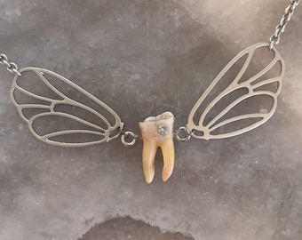 Diamond Cavity Tooth Fairy Wing Necklace