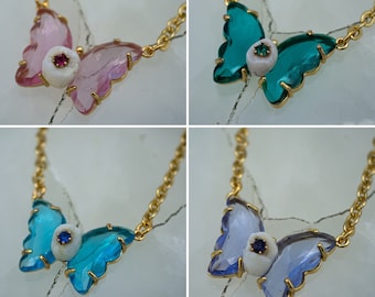 Crystal Cavity Butterfly Necklace