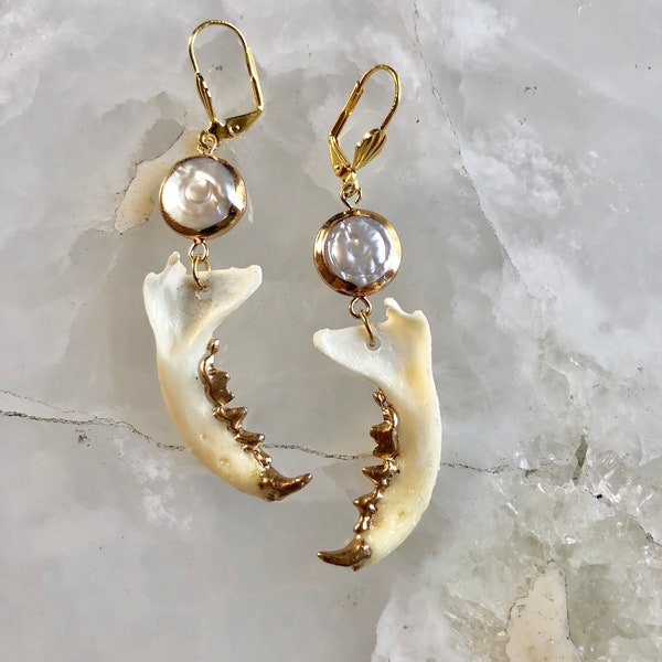 Mother of Pearl Mink Mandible Earrings