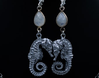 Ensemble de bijoux en argent hippocampe et pierre de lune