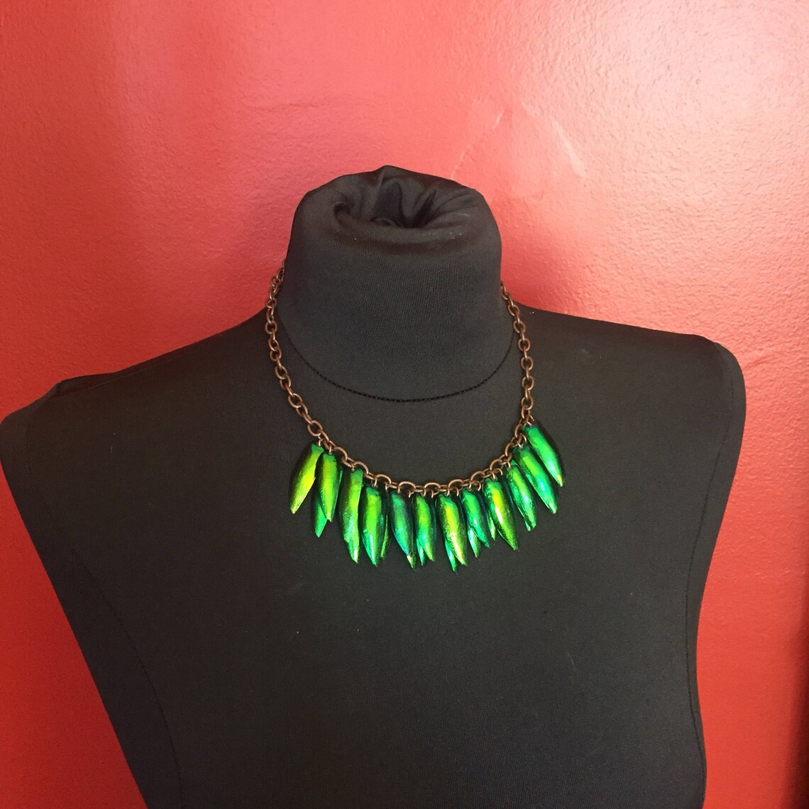 Emerald Beetle Shell Necklace | Etsy