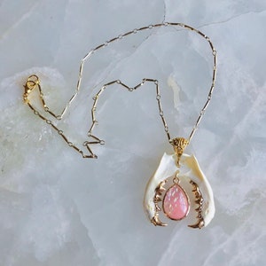 Pink Opal Mink Mandible Necklace