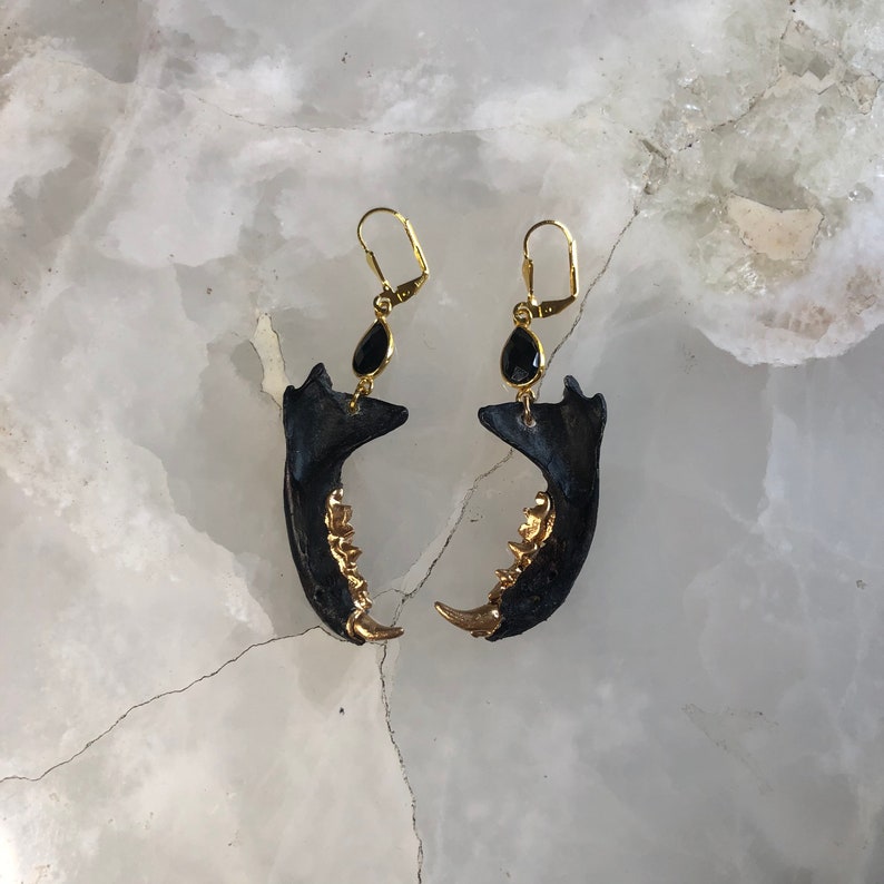 Black and Gold Mink Jaw Earrings