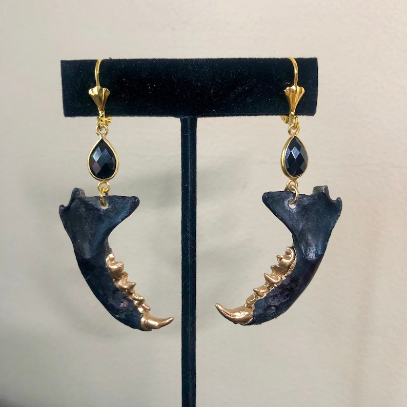 Black and Gold Mink Jaw Earrings