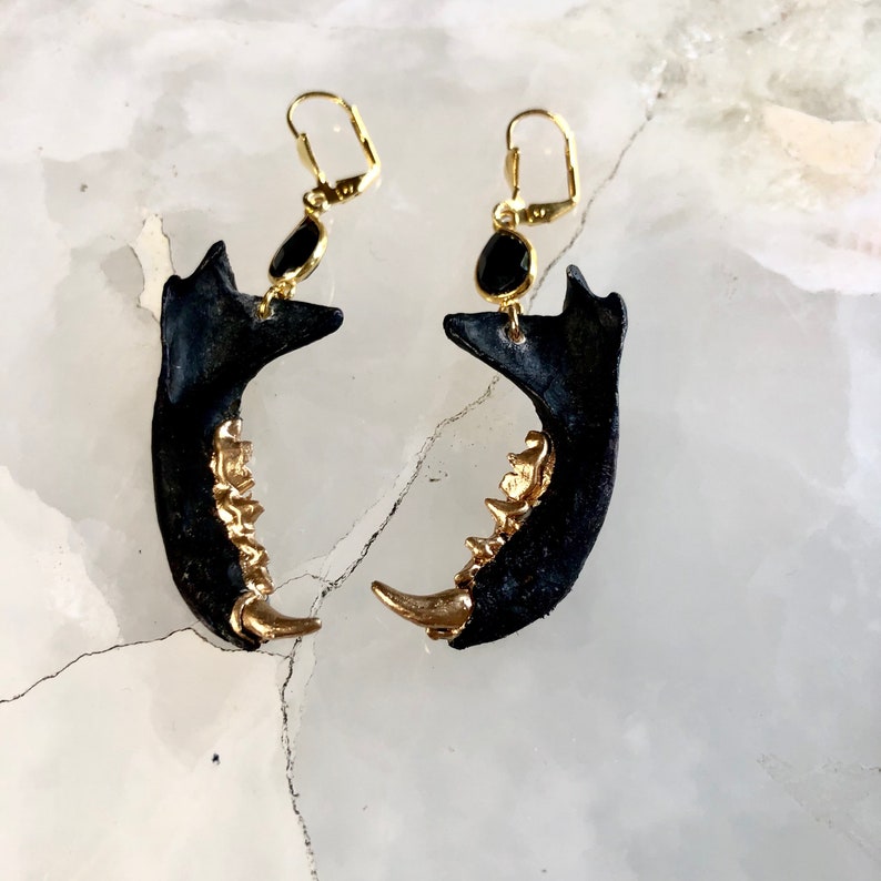Black and Gold Mink Jaw Earrings