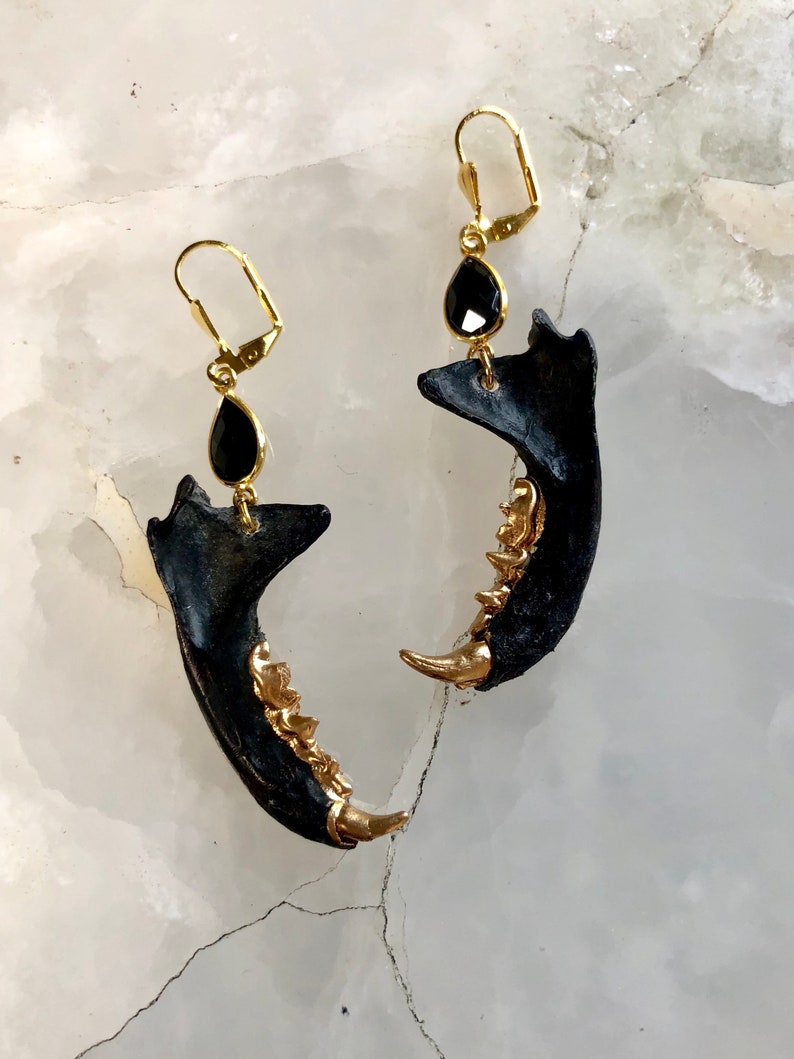 Black and Gold Mink Jaw Earrings