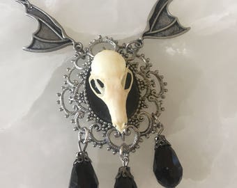 Gothic Winged Bat Skull Necklace