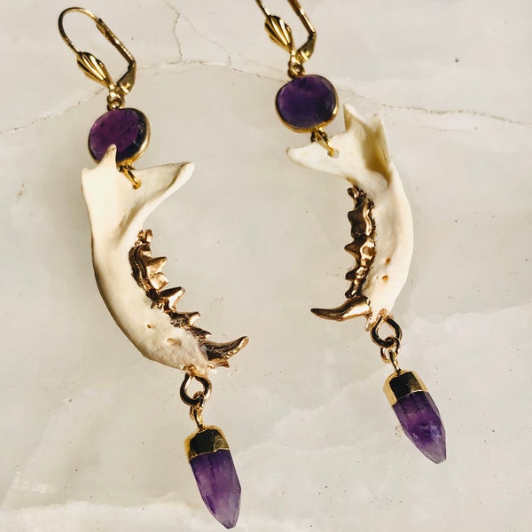 Mink Jaw and Amethyst drop Earrings