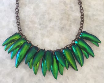 Emerald Beetle Shell Necklace