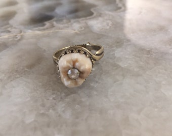Human Tooth and Faux Diamond Cavity Ring