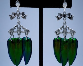 Beetle Shell and Bow Earrings