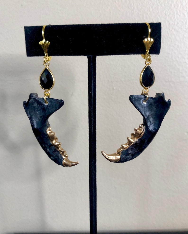 Black and Gold Mink Jaw Earrings