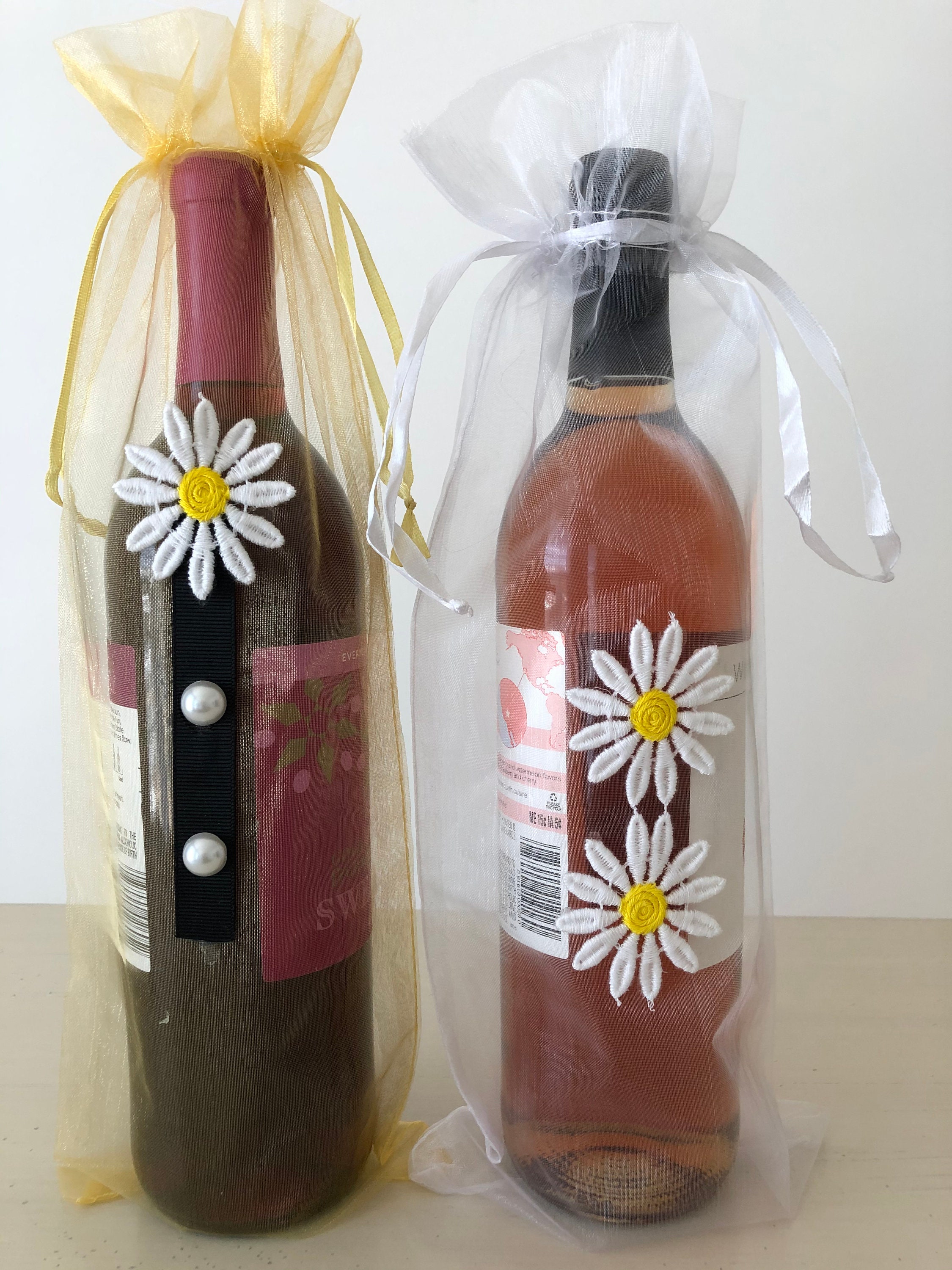 Decorated Wine bottle gift bags Daisies Sheer set of 2 Etsy