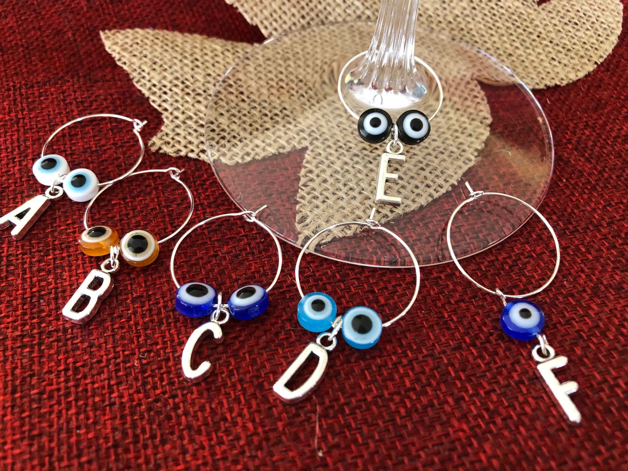 Fun EVIL EYE HEART Wine Glass Charm Rings Set Of 6 Party Supplies Wine Rings