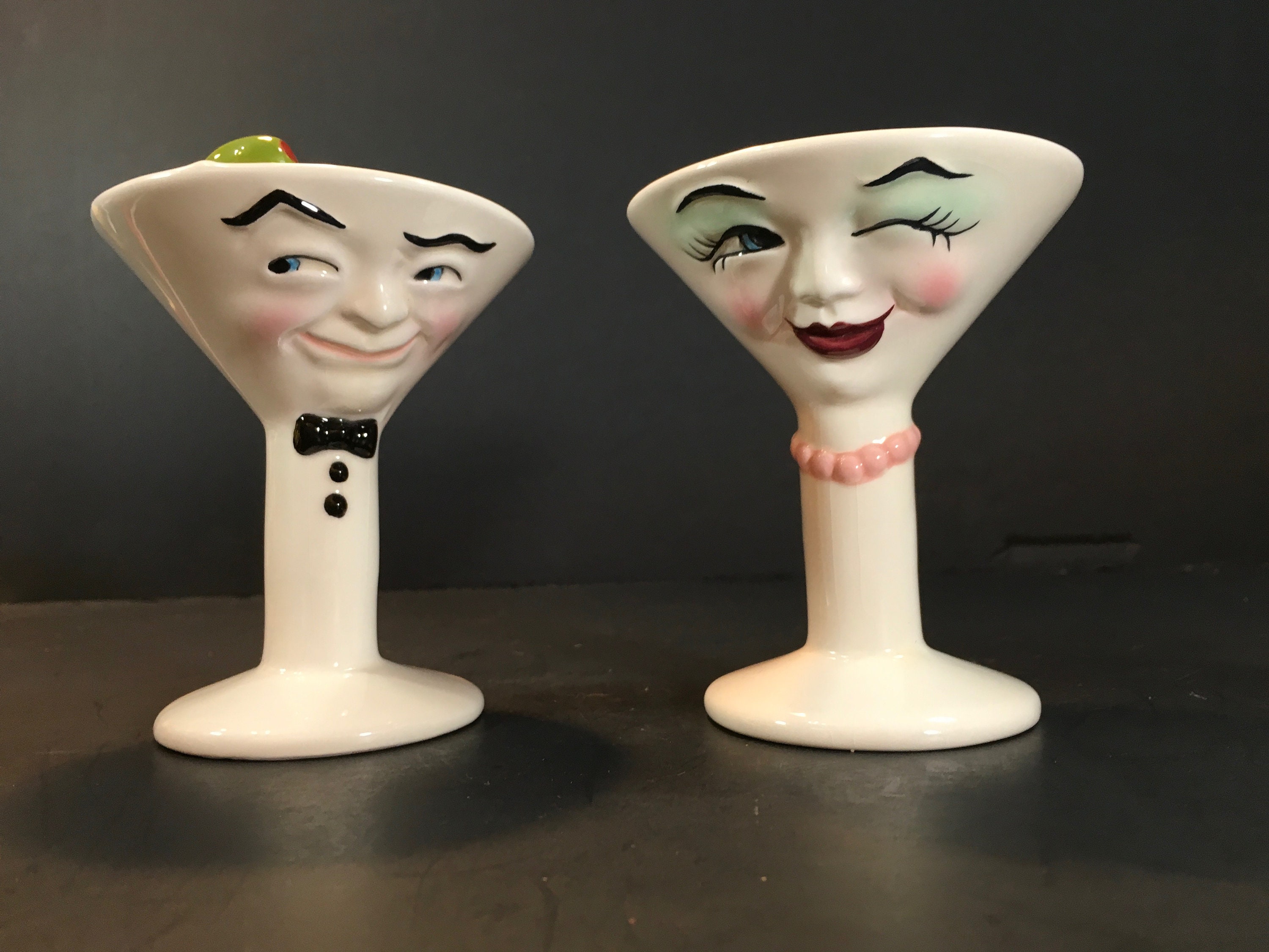 Martini Glass Salt and Pepper by Clay Art Etsy