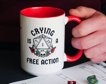 Crying is a Free Action Mug: Funny DnD Gift for Dungeon Master, Dungeons and Dragons