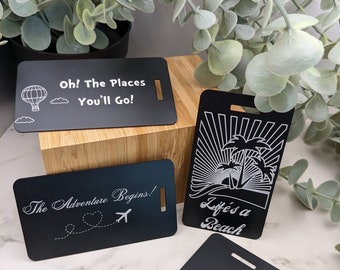 Custom Luggage Tags! Anodized Aluminum Metal High Quality! Great Gift for Travelers, Newlyweds and Grads! Lifes a Beach Adventure Begins