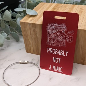 Custom D&D Luggage Tag – “Probably Not a Mimic” Anodized Aluminum Bag Tag