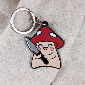 Stabby Mushroom Enamel Keychain: Shroomshank with Knife - Goblincore Bag Charm
