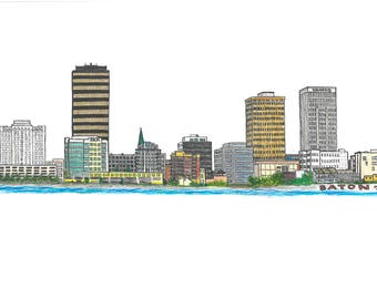 Baton Rouge, Louisiana Skyline Design - Hand Drawn, Instant Download