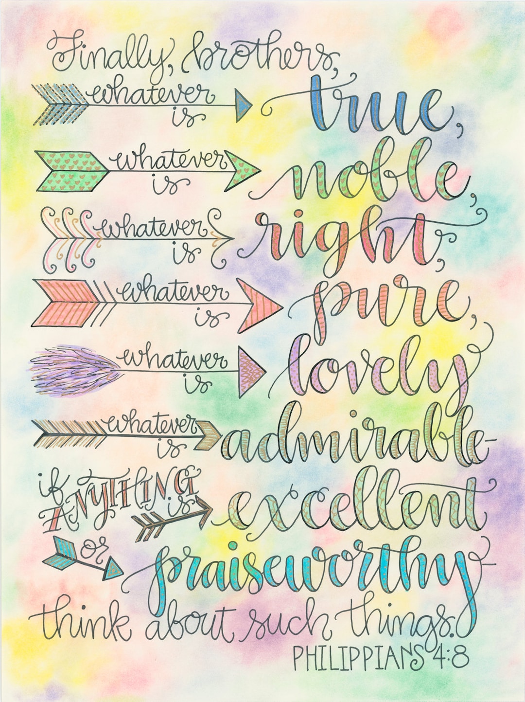 Philippians 4:8 With Colorful Arrows, Think on These Things, Bible ...