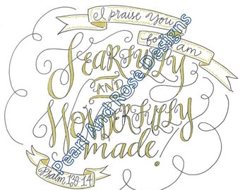 Salmo 139:14, Hecho de manera admirable y admirable, Versículo bíblico imprimible, dibujado a mano, descarga instantánea