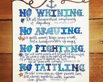 Parenting - 4 Rules To Follow, Anchor Theme, Bible Verse Print, Hand Drawn