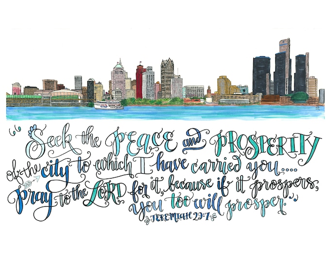 Detroit, Michigan Skyline Design - Hand Drawn