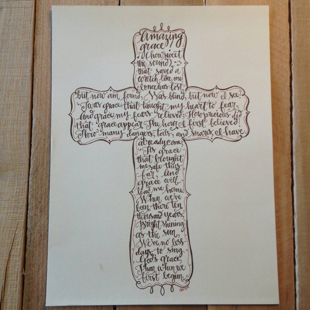 Amazing Grace Design - Hand Drawn Art, Cross Pattern - Etsy