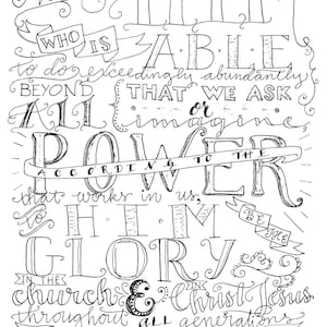 Ephesians 3:20-21, Now unto Him who is able, Instant Download, Adult Coloring Page