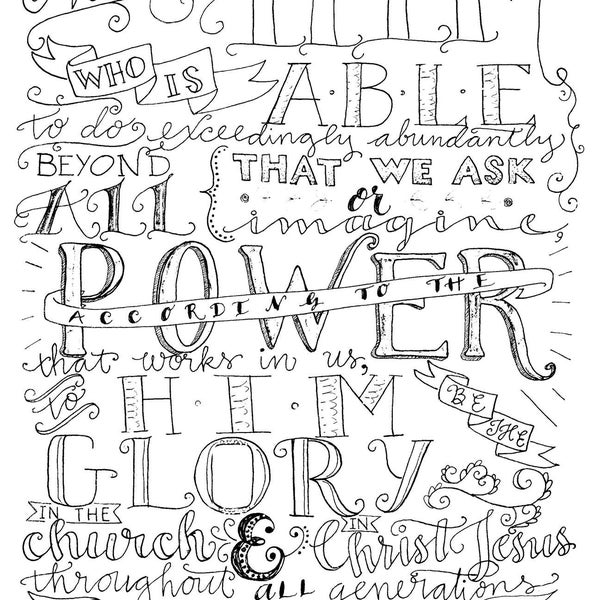 Ephesians 3:20-21, Now unto Him who is able, Instant Download, Adult Coloring Page