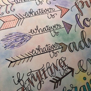 Philippians 4:8 with Colorful Arrows, Think On These Things, Bible Verse Design, Hand Drawn image 3