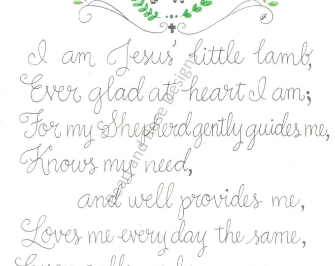 Jesus' Little Lamb, Nursery Decor printable, Hand Drawn, Instant Download