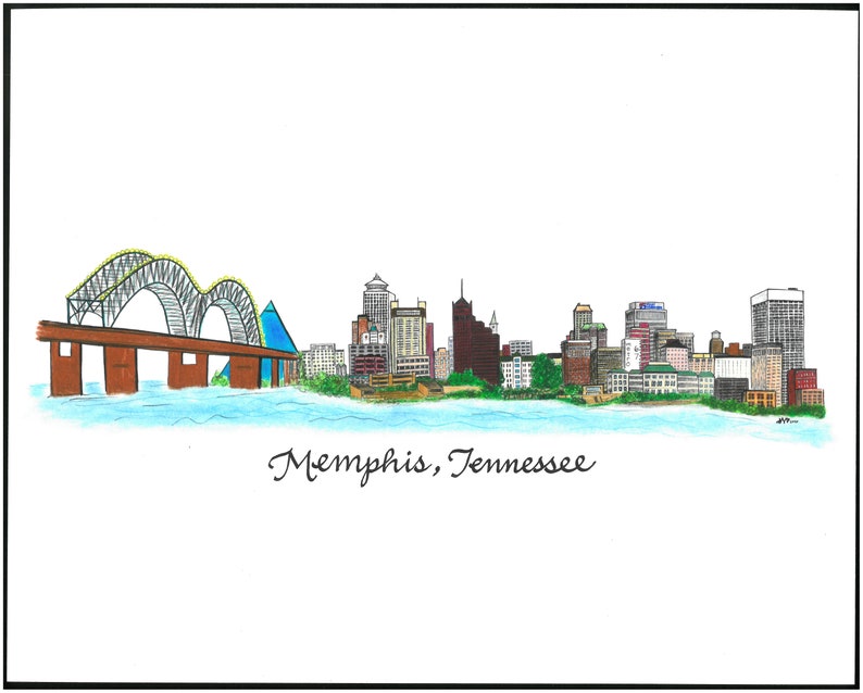 Memphis, Tennessee Skyline Design Hand Drawn image 2