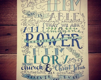Ephesians 3:20-21, Now unto Him who is able, Bible Verse Design, Hand Drawn