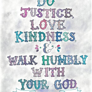 Micah 6:8, Do Justice, Love Kindness, Bible Verse Printable, Hand Drawn, Instant Download