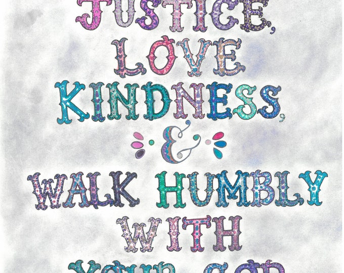 Micah 6:8, Do Justice, Love Kindness, Bible Verse Printable, Hand Drawn, Instant Download