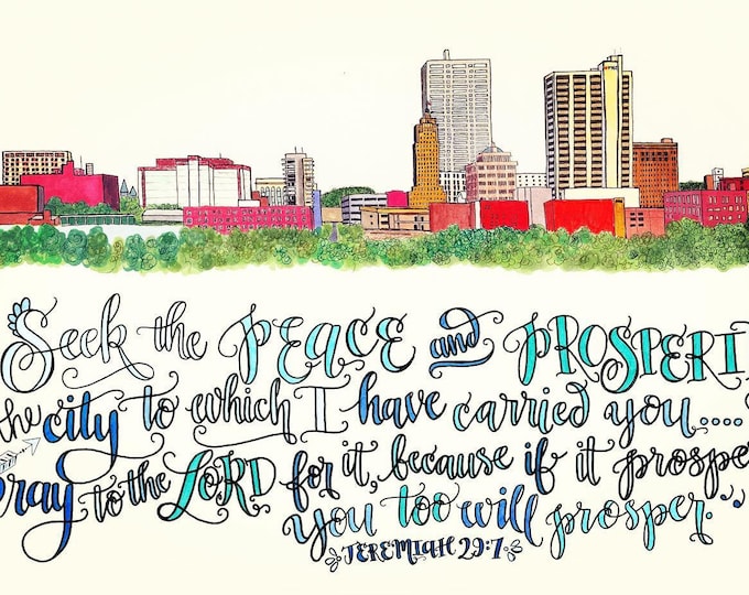 Fort Wayne, Indiana Skyline Design - Hand Drawn, INSTANT DOWNLOAD