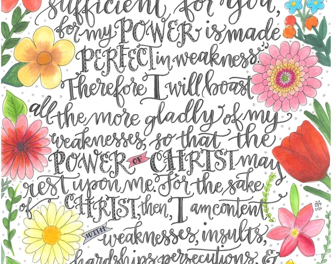 2 Corinthians 12:9-10 My Grace Is Sufficient For You, Bible Verse Printable, Hand Drawn, Instant Download