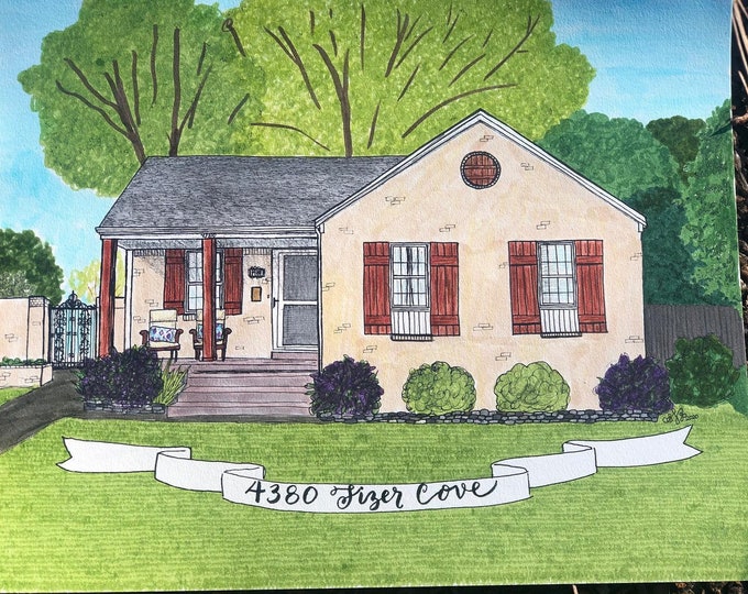 CUSTOM House Portrait, Hand Drawn, Colored or Black and White, Print or Canvas
