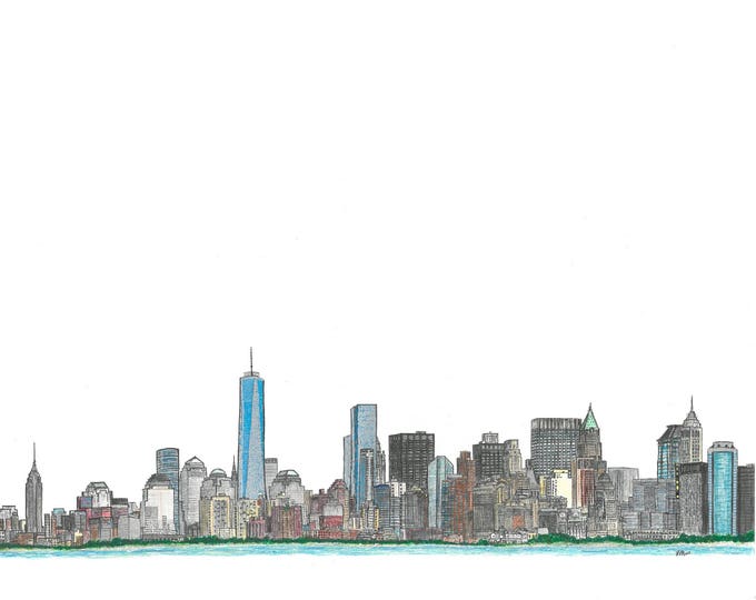 New York City, NY Skyline Print, Hand Drawn, Instant Download