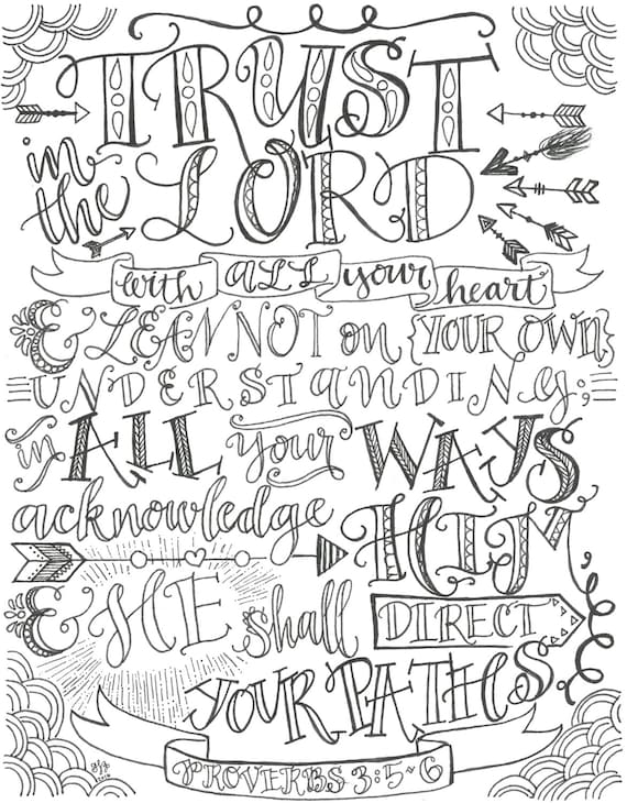 Adult Coloring Page Proverbs 356 Trust In The Lord Etsy